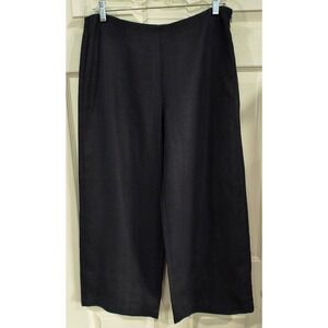 Eileen Fisher Black 100% Irish Linen Wide Leg Pants Side Zip Womens S